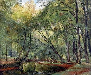 Репродукции на картини: Горски пейзаж с елени, пиещи вода от поток (1878) – Карл Фредерик Агард