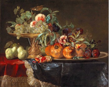 РЕПРОДУКЦИИ НА КАРТИНИ Натюрморт с плодове и позлатена фруктиера (1680)