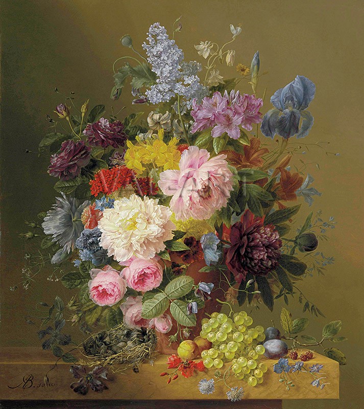 Люляк, божури, лалета, рози, ириси върху мраморна маса (1840) РЕПРОДУКЦИИ НА КАРТИНИ