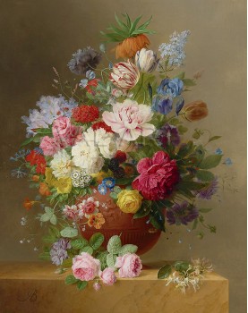 Натюрморт с рози, люляк, божури, лалета във ваза от теракота (1810) РЕПРОДУКЦИИ НА КАРТИНИ