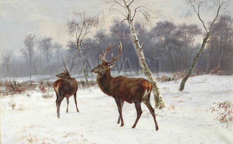 РЕПРОДУКЦИИ НА КАРТИНИ Елен и кошута в снежен пейзаж (1883)