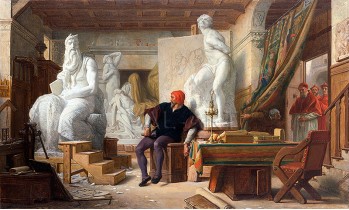 РЕПРОДУКЦИИ НА КАРТИНИ Микеланджело посетен в работилницата си от Юлий II (1856)