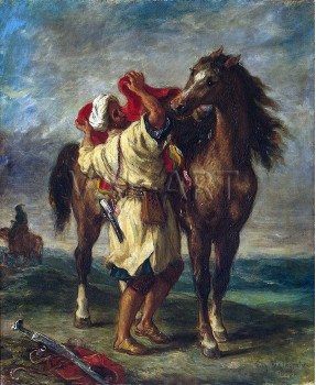 РЕПРОДУКЦИИ НА КАРТИНИ Арабин оседлава коня си (1855)