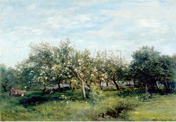 Репродукции на картини: Цъфнали ябълкови дървета (1873) – Шарл-Франсоа Добини