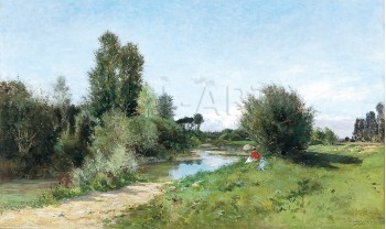 Репродукции на картини: Почивка край реката (1872) – Шарл-Франсоа Добини