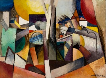 РЕПРОДУКЦИИ НА КАРТИНИ Кубистичен пейзаж, дърво и река (1914)