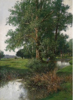 РЕПРОДУКЦИИ НА КАРТИНИ Горски пейзаж с река и рибар (1901)