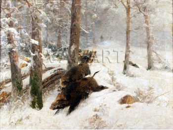 РЕПРОДУКЦИИ НА КАРТИНИ Диви свине в снежен пейзаж (1901)
