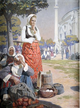 РЕПРОДУКЦИИ НА КАРТИНИ Група селянки на пазар в Силистра (1913) 