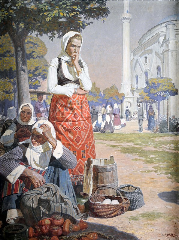 РЕПРОДУКЦИИ НА КАРТИНИ Група селянки на пазар в Силистра (1913) 