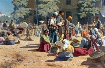 РЕПРОДУКЦИИ НА КАРТИНИ Цигани продават сита на софийския пазар (1904)