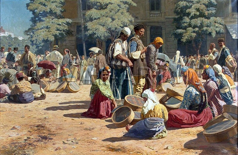 РЕПРОДУКЦИИ НА КАРТИНИ Цигани продават сита на софийския пазар (1904)