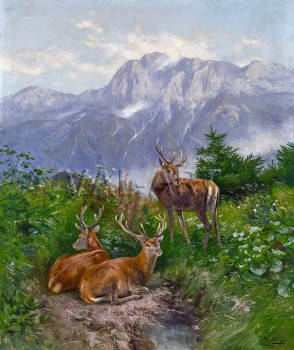 РЕПРОДУКЦИИ НА КАРТИНИ Група елени в планината (1883)