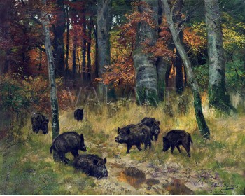РЕПРОДУКЦИИ НА КАРТИНИ Диви свине в есенна гора (1890)