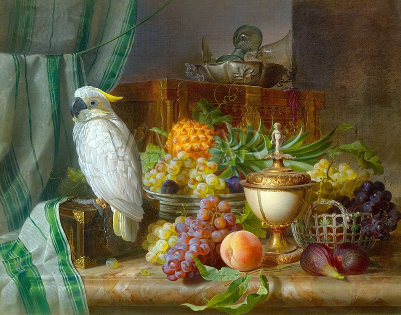РЕПРОДУКЦИИ НА КАРТИНИ Натюрморт с плодове и папагал (1851)