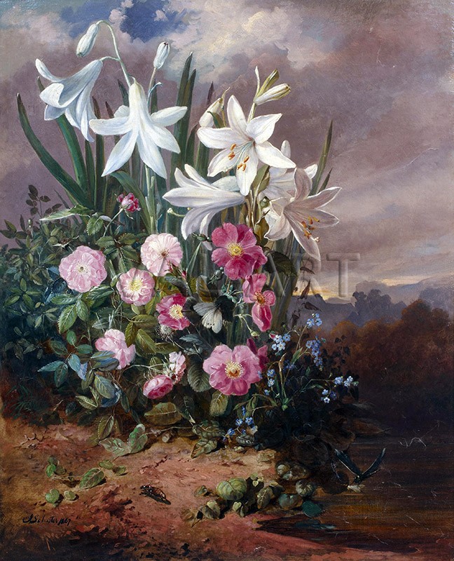 РЕПРОДУКЦИИ НА КАРТИНИ Лилии и диви рози на брега на реката (1867)