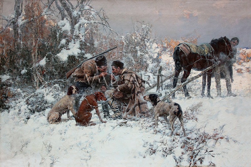 РЕПРОДУКЦИИ НА КАРТИНИ Ловци през зимата (1912)